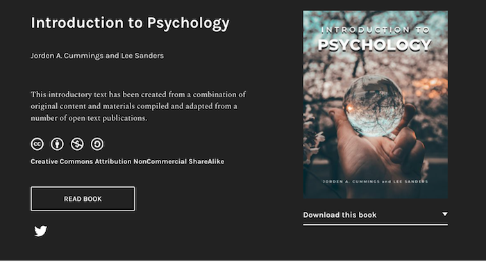 Screen capture of the Introduction to Psychology text created at USask.