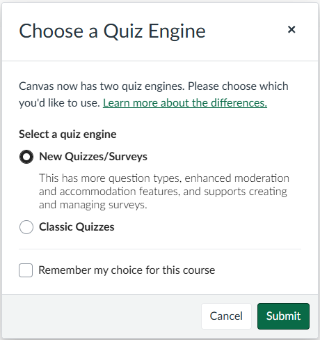 screenshot - Add a New Quiz to Canvas
