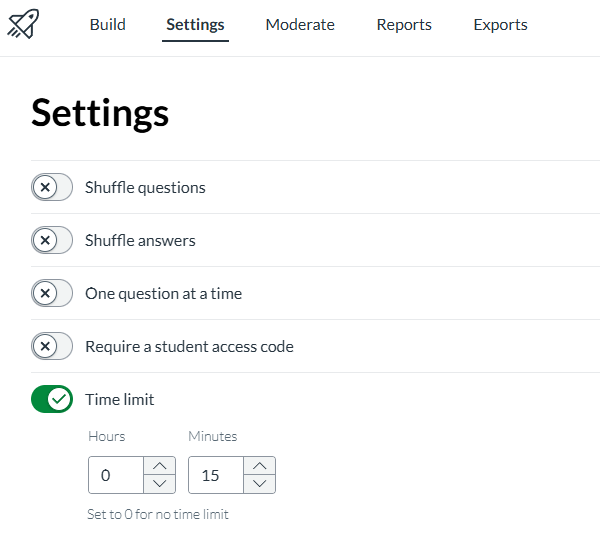 Canvas screenshot - Setting a time limit for New Quizzes.