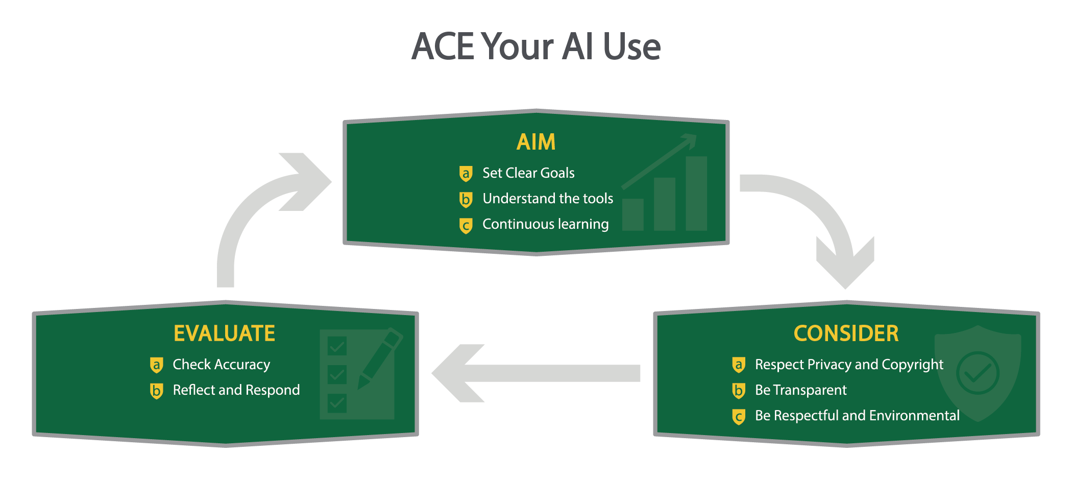 ACE model image: Aim, Consider, Evaluate